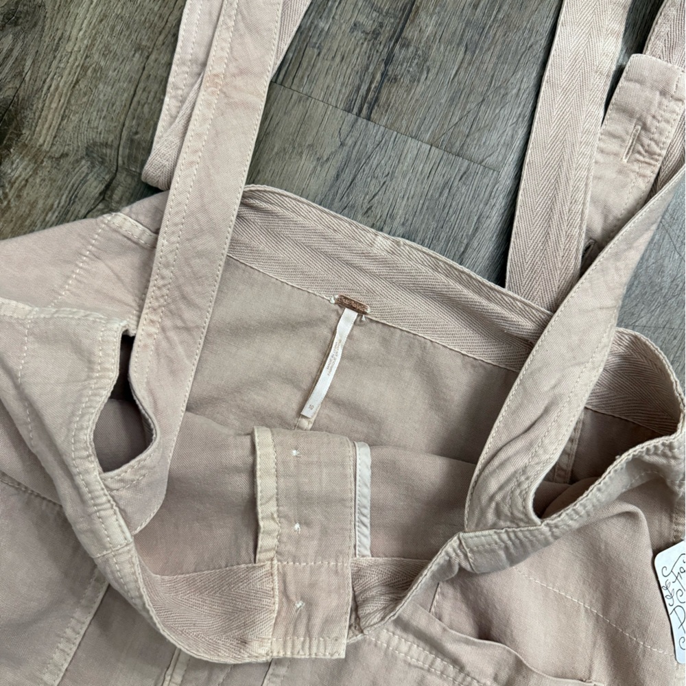 Free People • Suspender Skirt Mini Button Front Utility Beige NWT Size 10 - Picture 9 of 15